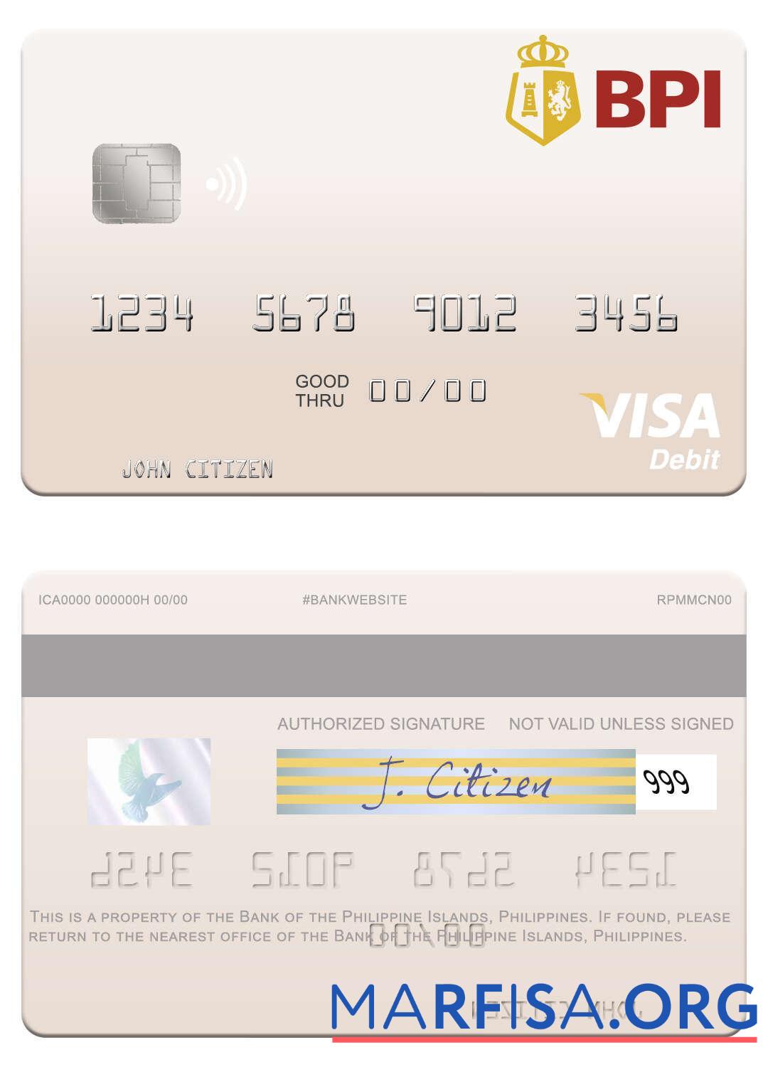 Blank Philippines Bank of the Philippine Islands visa debit card download for verification